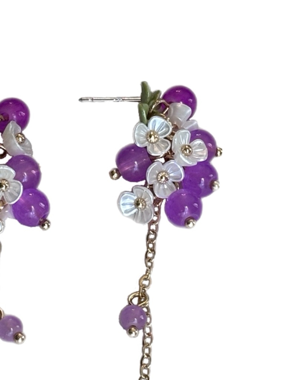 Grape Cluster Drop Floral Dangle Earrings - Picture 5 of 6